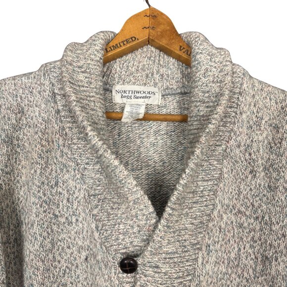Vintage Northwoods Ragg Sweater | Neutral Shawl Collar Pullover | 80s Cabin Core - Picture 2 of 7